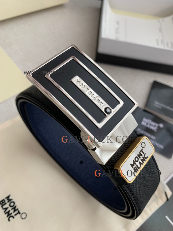 Copy Mont Blanc black/blue 35mm Reversible Leather Belt